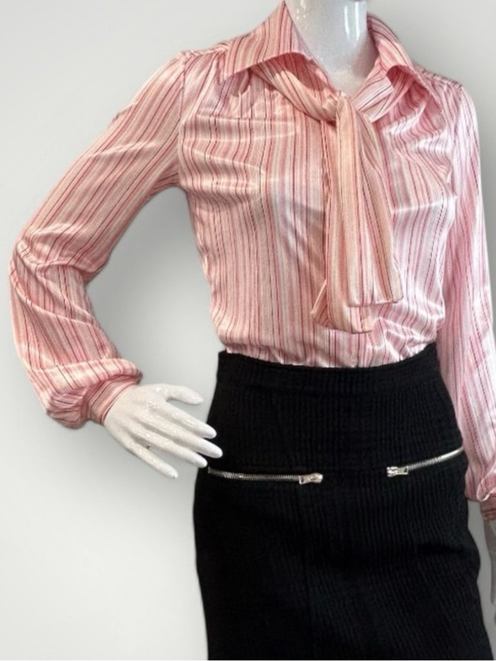 Vintage 70s Candy Cane Striped Tie Blouse Size Small - Picture 7 of 15